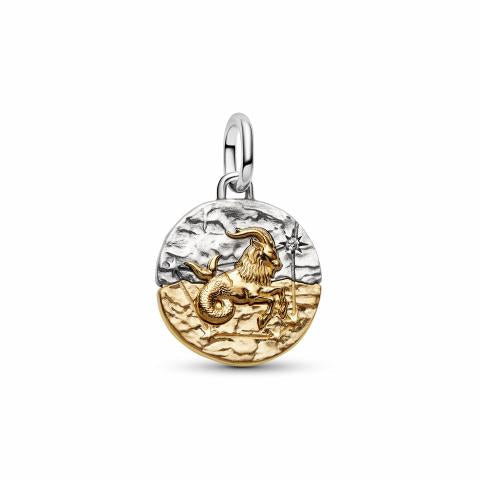 Capricornus sterling silver and 14k gold-plated medallion with clear cubic zirconia